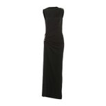 Sleeveless Bodycon Dress Solid Color Metallic Accents Sexy Split Design Autumn Fashion for Women