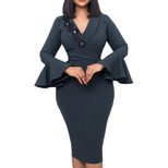 Elegant V Neck Bodycon Dress Bell Sleeves Split Hem Autumn Winter Style Wholesale Womens Fashion