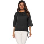 Womens Loose Fit Solid Color Round Neck T Shirt Three Quarter Sleeve Casual Wear Wholesale Avail