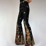 Velvet Wide Leg Pants for Women High Waist Sequined Embroidery Vintage Style for Casual Wear