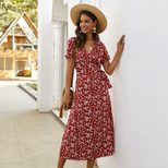 Floral Print Short Sleeve Dress for Women Slim Fit Summer Casual Wear bulk order