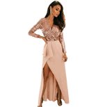 V Neck Long Sleeve Sequin Evening Dress Elegant Split Design Perfect for Parties and Gatherings