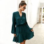 Checked Pattern Long Sleeve Dress for Women Elegant Fit Spring Summer Office Wear