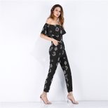 High Waisted Ruffle Hem Jumpsuit Floral Chiffon Fabric Spring Summer Fashion for Women Wholesale