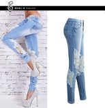 Lace Panel Skinny Jeans for Women Comfortable Fit Casual Wear Available in S to XL Wholesale Ready to ship