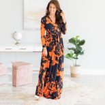Floral Print Maxi Dress for Women V Neck Mid Waist Long Sleeve Spring Summer Casual Wear