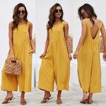 Womens Casual Jumpsuit Solid Color Comfortable Fit Sleeveless Design for Everyday Wear