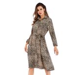 Chiffon Leopard Print Dress Long Sleeve Button Down Collar Fashionable Design Autumn Winter Coll