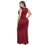 Plus Size Sleeveless V Neck Maxi Dress High Waist Asymmetrical Ruffle Hem Side Slit Elegant Even