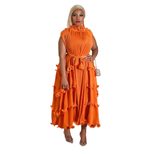 High Waist Pleated Maxi Dress for Women Solid Color Long Sleeve Elegant Style Perfect for Autumn Winter Wholesale