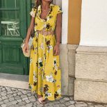 Bohemian Vintage Floral Maxi Dress V Neck Loose Fit Summer Vacation Style low MOQ