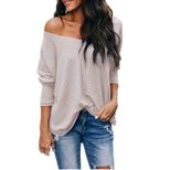 V Neck Off Shoulder Loose Long Sleeve T Shirt for Women Casual Autumn Style in Multiple Sizes