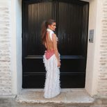 Summer Womens Dress Sleeveless Backless Fringe Sheer Color Block Trendy Style for Parties and Ev