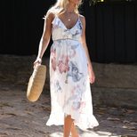 Loose Fit Watercolor Print Deep V Neck Ruffle Strap Maternity Dress for Summer Casual Wear Wholesale
