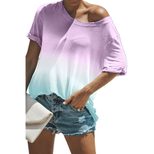 Gradient Color Womens T Shirt Short Sleeve Loose Fit Regular Style Casual Wear for Everyday Use