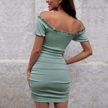 Off Shoulder Knit Dress Puff Sleeves Ruched Bodycon Elegant Style Perfect for Parties and Events