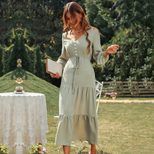 Casual Loose Fit Long Sleeve Ruffled Hem Dress Waist Defined Elegant Style Spring Summer Collect
