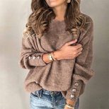 Womens Long Sleeve Knit T Shirt with Round Neck and Button Detail in Various Sizes for Casual Wear Wholesale