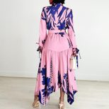 Plus Size Womens Dress Elegant Floral Print Asymmetrical Hem Stylish Lapel Perfect for Casual or