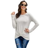Womens Pullover Sweater Long Sleeve Round Neck Waist Tie Solid Color Casual Wear for Fall Winter Wholesale