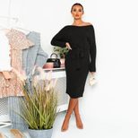 Knitted Sweater Dress for Women Solid Color Long Sleeve Tie Detail Fall Winter Casual Wear