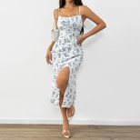 Floral Print A Line Midi Dress Fresh Style High Waist Sleeveless Summer Casual Wear Wholesale Av