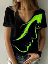 V Neck Printed Short Sleeve T Shirt for Women Casual Style Comfortable Fabric Available in Multiple Sizes Wholesale