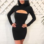 Bodycon Long Sleeve Dress Hollow Out Design Elegant Nightclub Style in Multiple Sizes