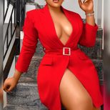 Bodycon Business Suit Dress Tailored Fit Notched Lapel Long Sleeve Plus Size Spring Autumn Wear
