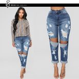 Distressed Knee Ripped Womens Jeans Casual Fit High Waist Denim Fabric Available in Multiple Sizes Wholesale