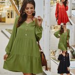 Fashionable Womens Long Sleeve Dress Original Design Solid Color Spring Summer Style Wholesale A