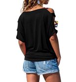 Womens Hollow Out Off Shoulder T Shirt Solid Color Short Sleeve Casual Summer Wear