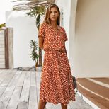 Polka Dot Short Sleeve Dress for Women Summer Fashion Casual Wear fast shipping