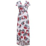 Womens Floral Print Maxi Dress Short Sleeve V Neck Belted Summer Beachwear Wholesale Available