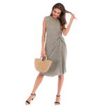 Womens Summer Dress Solid Color Simple Design Knot Detail Midi Length Asymmetrical Hem Perfect f