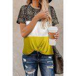 Color Block Leopard Print T Shirt for Women Summer Round Neck Short Sleeve Straight Fit Casual W