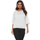 Womens Loose Fit Solid Color Round Neck T Shirt Three Quarter Sleeve Casual Wear Wholesale Avail