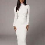 Bodycon Long Sleeve Turtleneck Dress Solid Color Knee Length Elegant Casual Wear