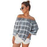 Off Shoulder Loose Fit T Shirt Three Quarter Sleeve Casual Fall Wear customizable