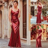 Womens Sequin Evening Gown V Neck Sleeveless Long Length Elegant Party Dress for Special Occasio