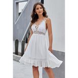 V Neck Lace Ruffle A Line Dress Sexy Loose Fit Knee Length Perfect for Parties and Casual Outing