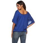 Womens Batwing Sleeve T Shirt Solid Color Round Neck Asymmetrical Hem Casual Wear Summer Style O
