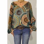 Vintage Floral Print Womens Loose Fit V Neck Long Sleeve Top Autumn Style Casual Wear Wholesale