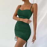 Slim Fit Solid Color Midi Dress with Spaghetti Straps Spring Summer Womens Fashion Casual Wear W