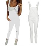 Womens Ripped Denim Jumpsuit Casual Style Adjustable Straps Comfortable Fit Perfect for Everyday