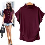 Plus Size Womens High Neck Top Batwing Sleeve Short Sleeve Comfortable Fabric Casual Wear Wholes