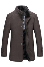 Mens Casual Overcoat Solid Color Thickened Slim Fit Stand Collar Large Fur Collar Business Attir
