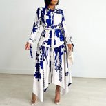 Plus Size Womens Dress Elegant Floral Print Asymmetrical Hem Stylish Lapel Perfect for Casual or