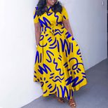 Fashionable Womens African Print Short Sleeve A Line Dress Elegant Tie Design Perfect for Summer