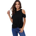 Womens Summer Loose T Shirt Round Neck Short Sleeve Solid Color Knot Hem Design Casual Wear Whol